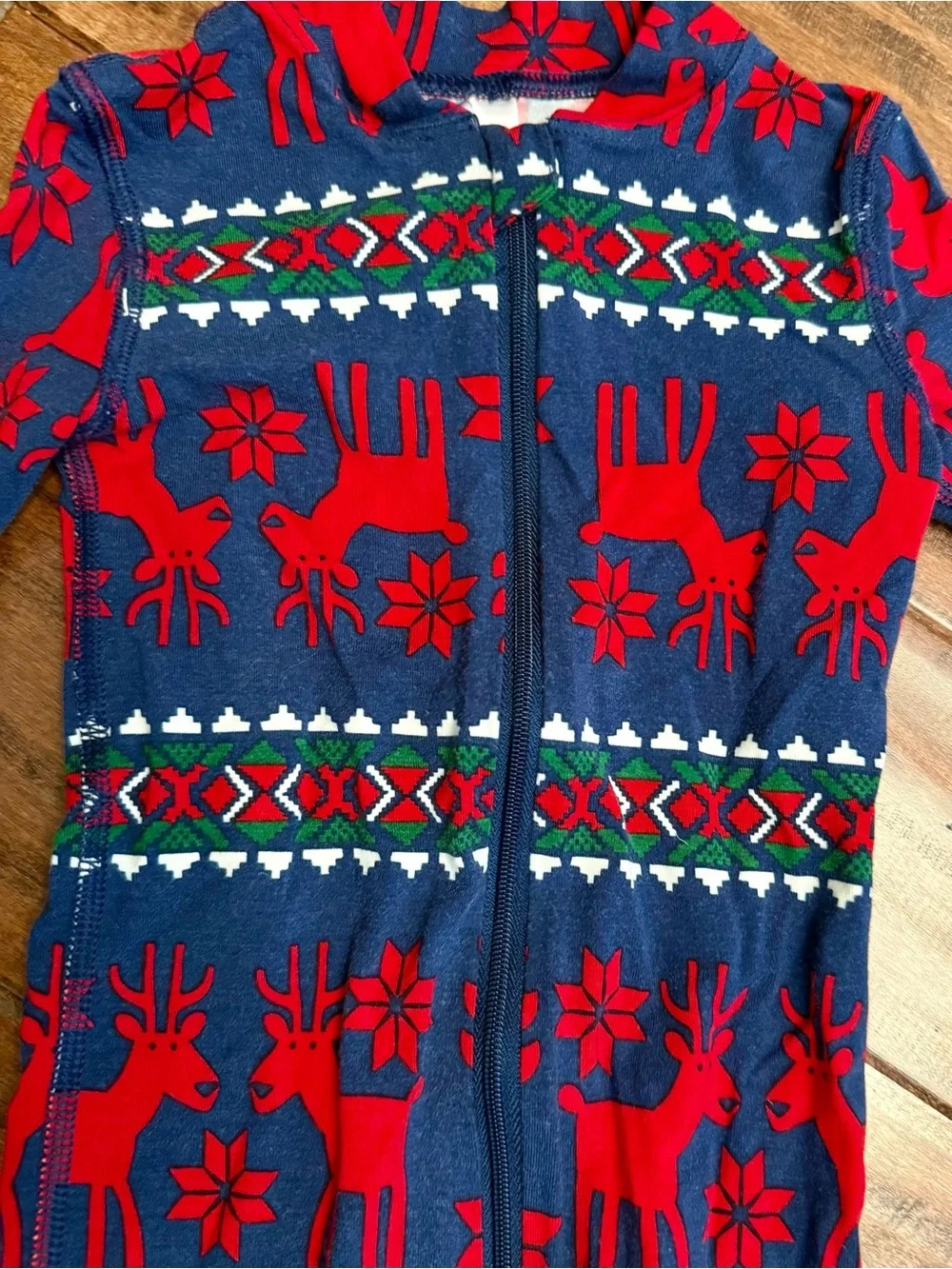 Hanna Andersson Hanna soft Red & Blue Reindeer Zip-Up Footie Pajamas